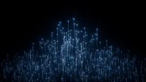 computer-security blue lights shooting upward on a black background