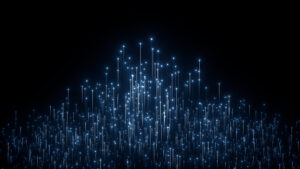 computer-security blue lights shooting upward on a black background