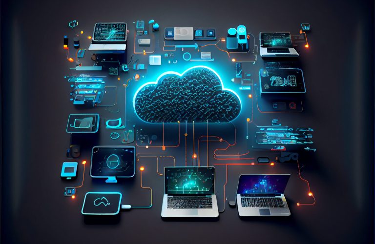 Cloud technology, computing. Devices connected to digital storag Cloud technology, computing. Devices connected to digital storag